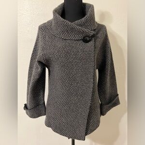 SOFT SURROUNDINGS GRAY HERRINGBONE WRAP COWL NECK WOOL Cardigan Sweater
